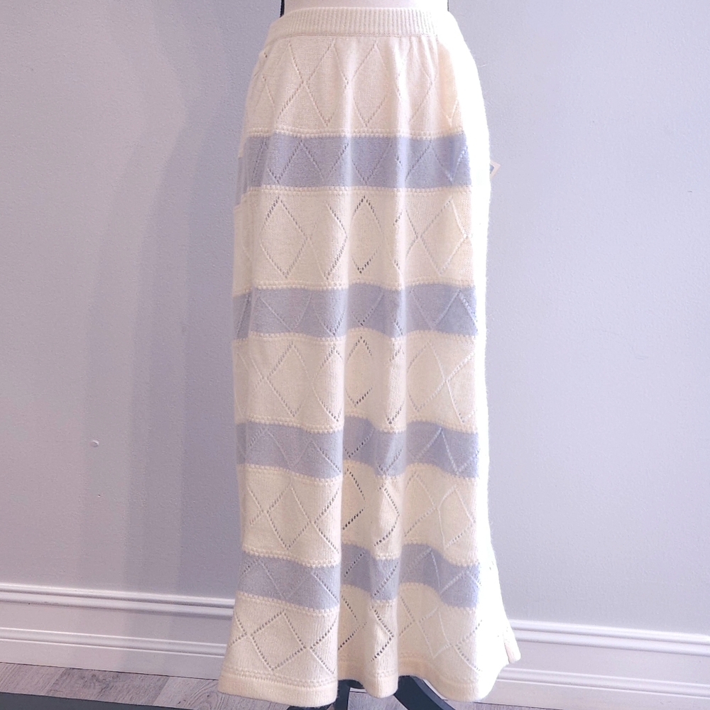 Dior NWT Vintage Knitted Wool Rabbit Hair Skirt A-Line Gray Striped Size Large - Picture 6 of 16